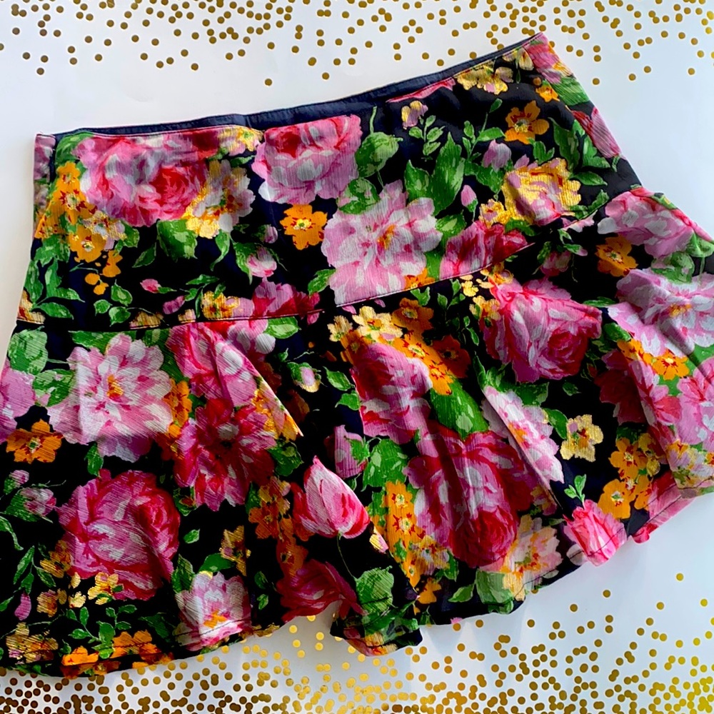 Abercrombie Navy Floral Circle Skirt Gold Accent